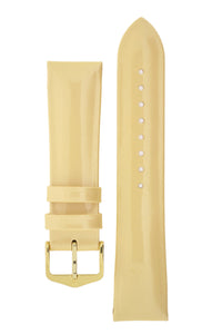 Hirsch Diva Glossy Lacquered Ladies Leather Watch Strap in Beige (with Polished Gold Steel H-Standard Buckle)
