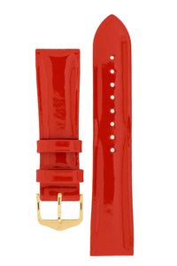 Hirsch Diva Glossy Lacquered Ladies Leather Watch Strap in Red (with Polished Gold Steel H-Standard Buckle)
