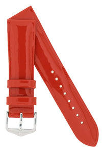 Hirsch Diva Glossy Lacquered Ladies Leather Watch Strap in Red