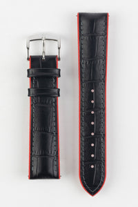 Hirsch ANDY Alligator print leather and rubber Watch Strap in BLACK / RED 24 mm