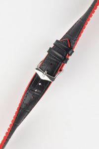 Hirsch ANDY Alligator print leather and rubber Watch Strap in BLACK / RED 24 mm