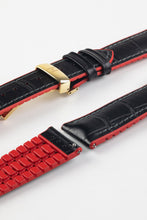 Load image into Gallery viewer, Hirsch ANDY Alligator print leather and rubber Watch Strap in BLACK / RED 24 mm