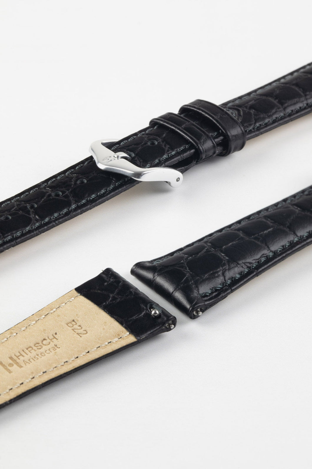 Hirsch ARISTOCRAT Crocodile Embossed Leather Watch Strap BLACK