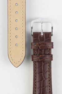 Hirsch ARISTOCRAT Crocodile Embossed Brown Leather Watch Strap