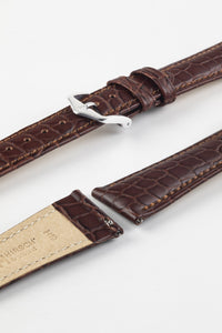 Hirsch ARISTOCRAT Crocodile Embossed Brown Leather Watch Strap