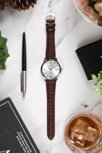 Load image into Gallery viewer, Hirsch ARISTOCRAT Crocodile Embossed Brown Leather Watch Strap