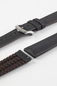 Hirsch ARNE Sailcloth Effect Performance Watch Strap BLACK / BROWN