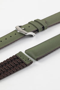 Hirsch ARNE Sailcloth Effect Performance Watch Strap in GREEN/BROWN