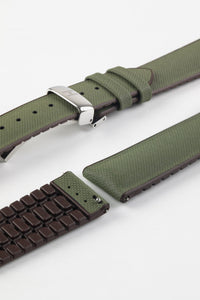 Hirsch ARNE Sailcloth Effect Performance Watch Strap in GREEN/BROWN