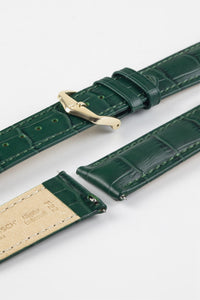 Hirsch DUKE Alligator Embossed Quick-Release Leather Watch Strap in GREEN 16 mm