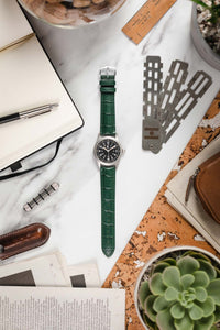 Hirsch DUKE Alligator Embossed Quick-Release Leather Watch Strap in GREEN 16 mm
