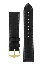 Load image into Gallery viewer, Hirsch Forest Tanned Buffalo Calfskin Leather Watch Strap in Black (with Polished Gold Steel H-Standard Buckle)