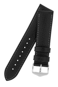 Hirsch Forest Tanned Buffalo Calfskin Leather Watch Strap in Black