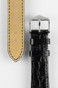 Hirsch Open End GENUINE Crocodile Leather vintage style Watch Strap 18 mm BLACK