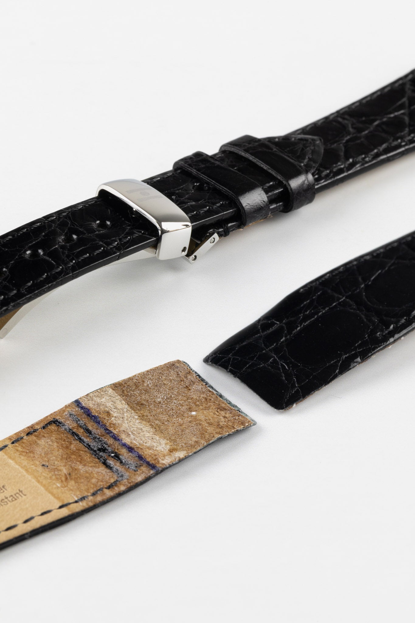 Hirsch Open Ended Watch Strap Crocodile Pewter and Black Pewter Black