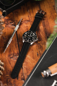 Hirsch HEVEA Natural Rubber Waterproof Watch Strap in BLACK 20 mm & 22 mm