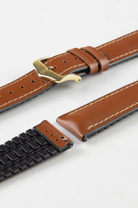Hirsch JAMES Gold Brown Leather & Rubber Performance Watch Strap 20 mm  - Medium