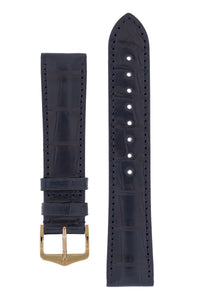 Hirsch London Genuine Matt Alligator Leather Watch Strap in Blue (with Polished Rose Gold Steel H-Tradition Buckle)