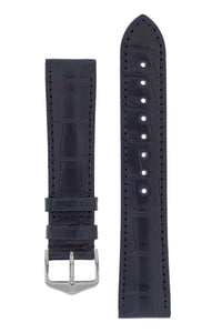 Hirsch London Genuine Matt Alligator Leather Watch Strap in Blue (with Polished Silver Steel H-Tradition Buckle)