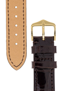 Hirsch London Genuine Shiny Glosee Alligator Leather Watch Strap in Brown (Underside & Tapers)