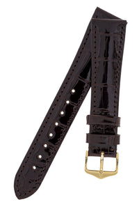 Hirsch London Genuine Shiny Glosee Alligator Leather Watch Strap in Brown