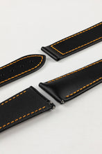 Load image into Gallery viewer, Hirsch VOYAGER Calfskin Deployment Watch Strap in BLACK/ORANGE