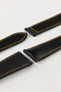 Hirsch VOYAGER Calfskin Deployment Watch Strap in BLACK/ORANGE