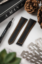 Load image into Gallery viewer, Hirsch VOYAGER Calfskin Deployment Watch Strap in BLACK/ORANGE