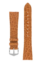 Load image into Gallery viewer, Hirsch Aristocrat Crocodile-Embossed Leather Watch Strap in Gold Brown (with Polished Silver Steel Buckle)