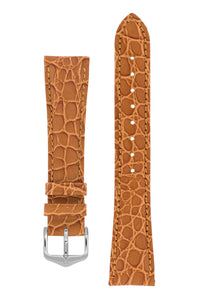 Hirsch Aristocrat Crocodile-Embossed Leather Watch Strap in Gold Brown (with Polished Silver Steel Buckle)