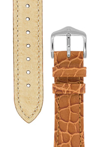 Hirsch Aristocrat Crocodile-Embossed Leather Watch Strap in Gold Brown (Tapers & Buckle)