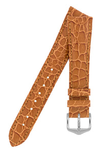 Hirsch Aristocrat Crocodile-Embossed Leather Watch Strap in Gold Brown