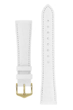 Load image into Gallery viewer, Hirsch Aristocrat Crocodile-Embossed Leather Watch Strap in White (with Polished Gold Steel Buckle)