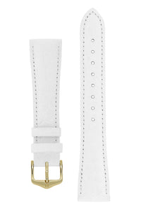Hirsch Aristocrat Crocodile-Embossed Leather Watch Strap in White (with Polished Gold Steel Buckle)