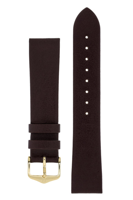 Hirsch Diamond Calf Low-Profile Leather Watch Strap in Brown (with Polished Gold Steel H-Standard Buckle)