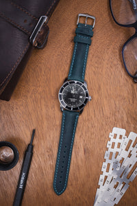 Hirsch Heritage Natural Calfskin Leather Watch Strap in Teal (Promo Photo)