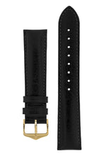 Load image into Gallery viewer, Hirsch Highland Calf Leather Watch Strap in Black (with Polished Gold Steel H-Standard Buckle)
