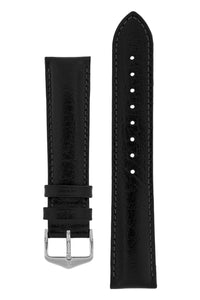 Hirsch Highland Calf Leather Watch Strap in Black (with Polished Silver Steel H-Standard Buckle)