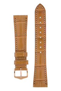 Hirsch London Genuine Matt Alligator Leather Watch Strap in Honey Brown (with Polished Rose Gold Steel H-Tradition Buckle)