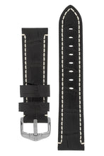 Load image into Gallery viewer, Hirsch Knight Alligator Embossed Leather Watch Strap in Black (with Polished Silver Steel H-Active Buckle)