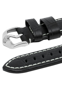 Hirsch Knight Alligator Embossed Leather Watch Strap in Black (Keepers)