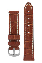 Load image into Gallery viewer, Hirsch Knight Alligator Embossed Leather Watch Strap in Gold Brown (with Polished Silver Steel H-Active Buckle)
