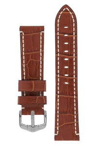 Hirsch Knight Alligator Embossed Leather Watch Strap in Gold Brown (with Polished Silver Steel H-Active Buckle)