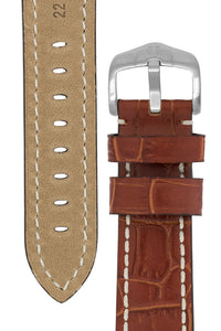 Hirsch Knight Alligator Embossed Leather Watch Strap in Gold Brown (Underside & Tapers)