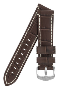 Hirsch Knight Alligator Embossed Leather Watch Strap in Brown