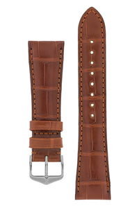 Hirsch London Genuine Matt Alligator Leather Watch Strap in Gold Brown (with Polished Silver Steel H-Tradition Buckle)