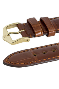 Hirsch London Genuine Matt Alligator Leather Watch Strap in Gold Brown (Keepers)