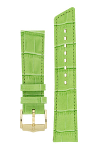 Hirsch PRINCESS Alligator Embossed Leather Watch Strap in LIGHT GREEN - Pewter & Black