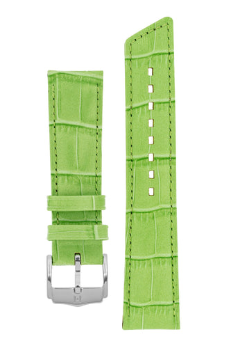 Hirsch PRINCESS Alligator Embossed Leather Watch Strap in LIGHT GREEN - Pewter & Black