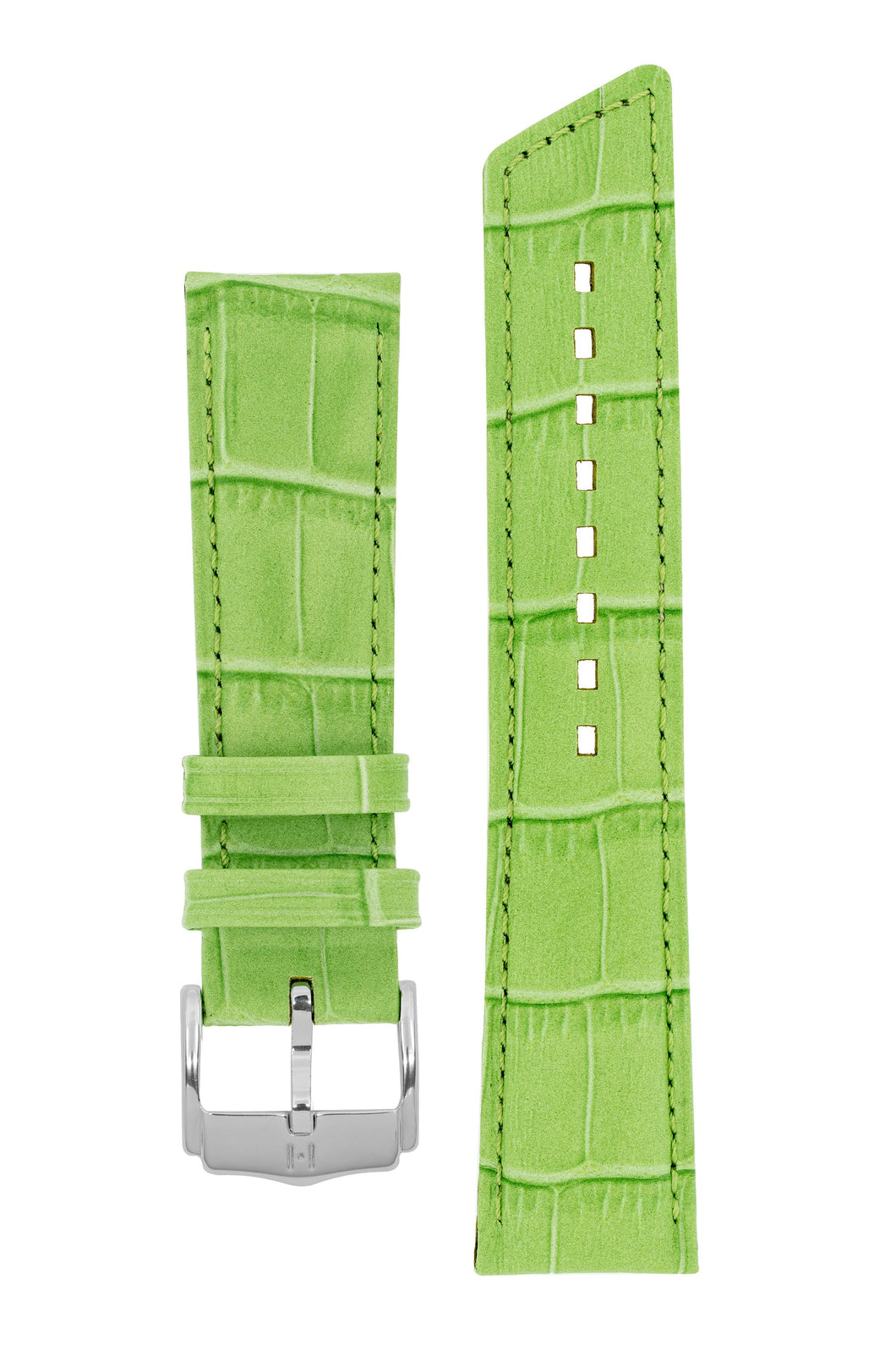 Hirsch PRINCESS Alligator Embossed Leather Watch Strap in LIGHT GREEN - Pewter & Black